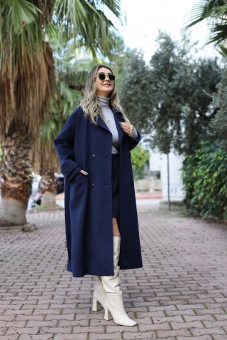 Lacivert Kaşe Kaban