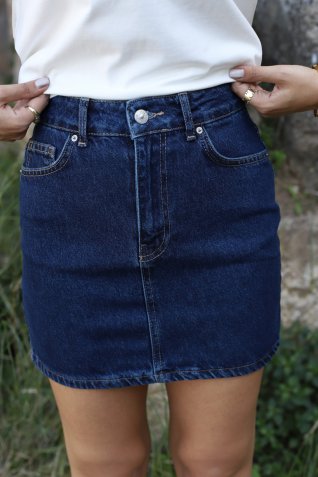 Lacivert Mini Jean Etek
