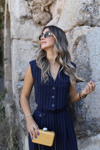 Lacivert Çizgili Mix-it Tasarım Yelek
