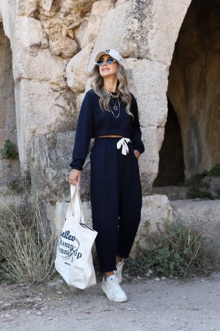 Lacivert Modal Kumaş Alt Şalvar Kesim Takım