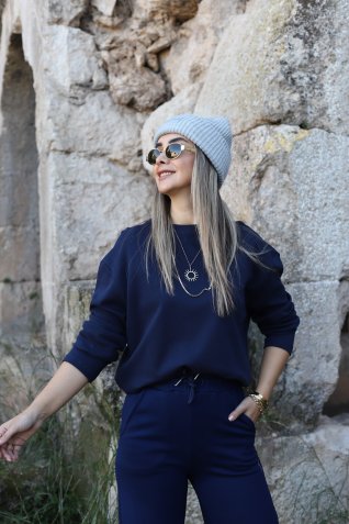 Lacivert Orjin Marka Uzun Kollu Bluz