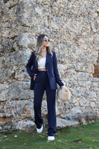 Lacivert Premium İspanyol Pantolon Blazer Takım