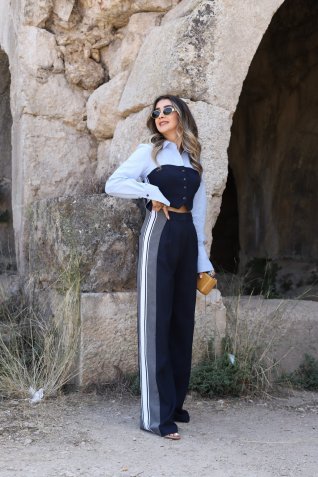 Lacivert Şerit Detay Gömlekli Takım