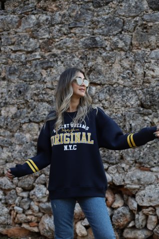 Lacivert Standart Beden Absent Şardonlu Sweat