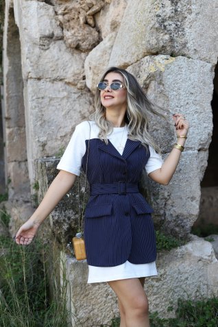 Lacivert Tshirt Garnili Ceket Elbise