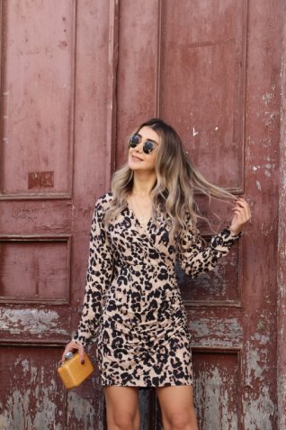 Leopar Bel Detay Elbise 