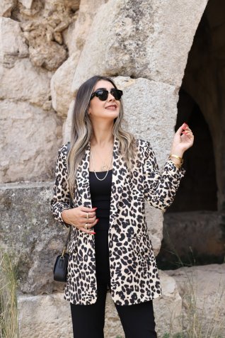 Leopar Kol Büzgü Detay Blazer