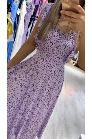 Lila Çıtır Desen Volan Elbise