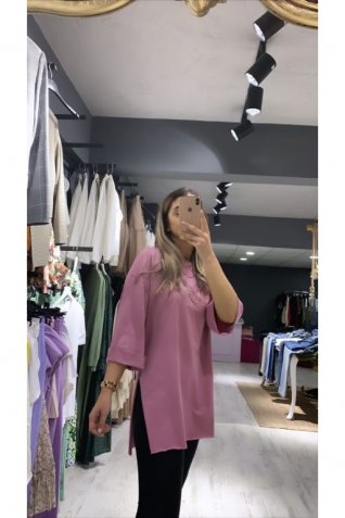 Lila Duble Kol Boyfriend Tshirt