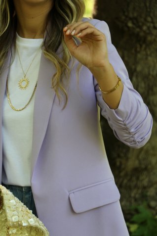 Lila Kol Büzgü Detay Blazer