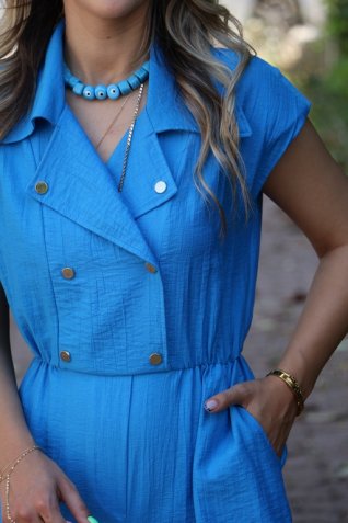 Mavi Çıt Çıt Detay Tulum