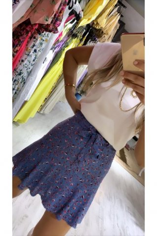 Mavi Çıtır Desen Şort Etek