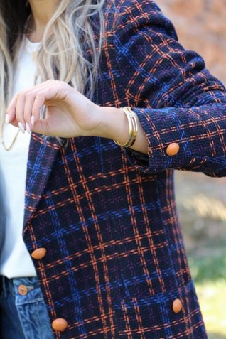 Mavi-Orange Çizgili Blazer Ceket