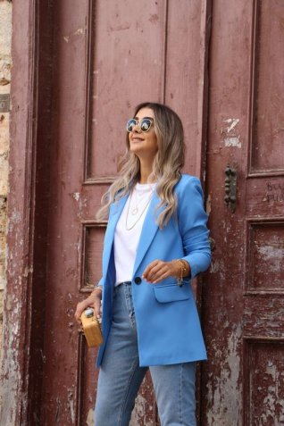 Mavi Tek Düğme Blazer