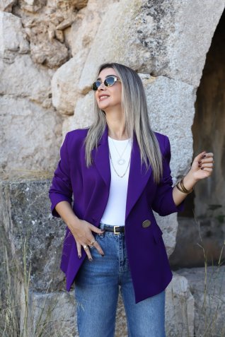 Mor Gold Tek Düğmeli Blazer Ceket