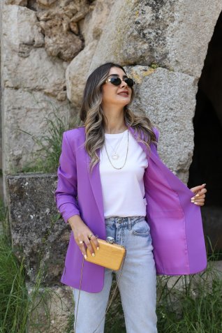 Mor Kol Büzgü Detay Blazer