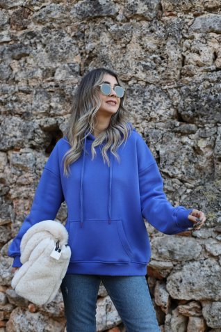 Morcivert Kapşonlu İçi Şardonlu Sweat