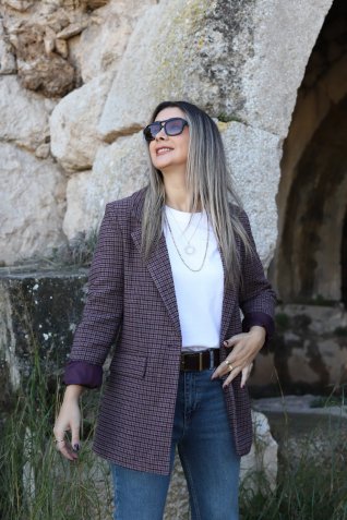 Mürdüm Astarlı Kazayağı Blazer