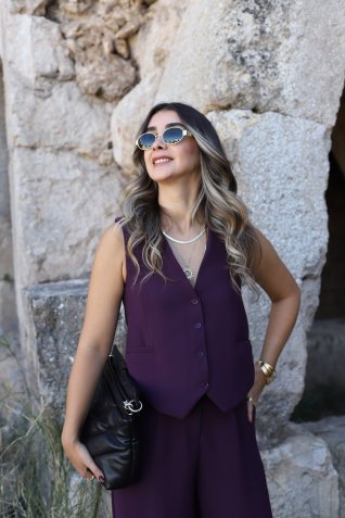 Mürdüm Dört Düğmeli Yelek