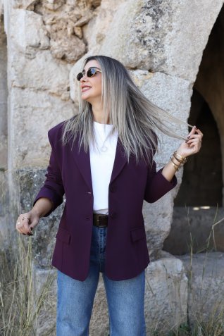Mürdüm Oversize Poliviskon Blazer Ceket