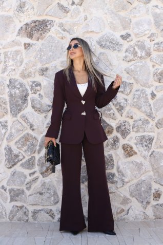 Mürdüm Yan Bağlama Detay Blazer Takım