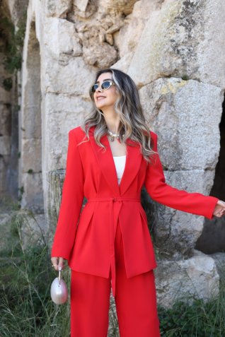 Nar Çiçeği İnce Kuşaklı Blazer
