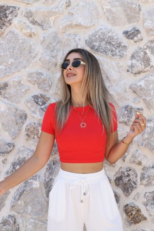 Nar Çiçeği Modal Crop Top