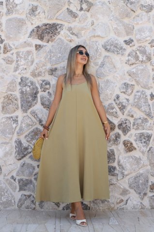 Olive Askılı Elbise
