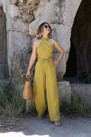 Olive Boyundan Bağlamalı Müslin Takım