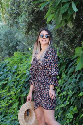 Orange Çiçek Desen Elbise