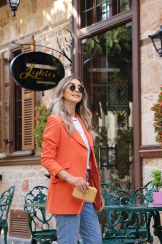 Orange Çift Düğme Çift Cep Detay Blazer