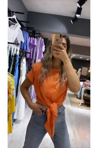 Orange Omuzları Vatkalı Önden Bağlamalı Tshirt	