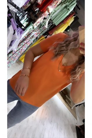Orange V Yaka Basic Tshirt