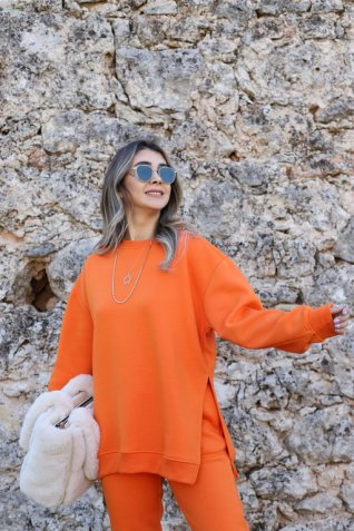 Orange Yırtmaçlı Şardonlu Standart Beden Sweat