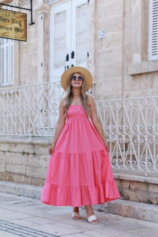 Pembe Askılı Poplin Elbise