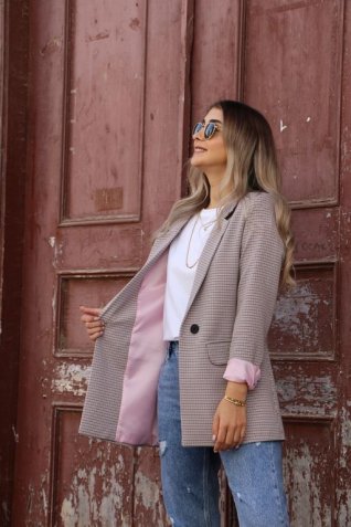 Pembe Astarlı Blazer Ceket