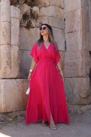 Pembe Beli Lastikli Elbise