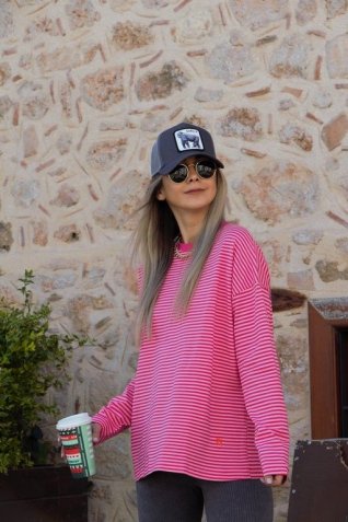 Pembe Çizgili Sweat