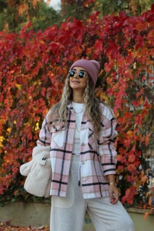 Pembe Ekose Gömlek Ceket