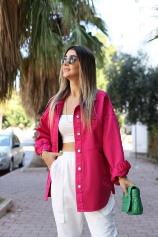 Pembe Eskitme Yıkamalı Gömlek Ceket