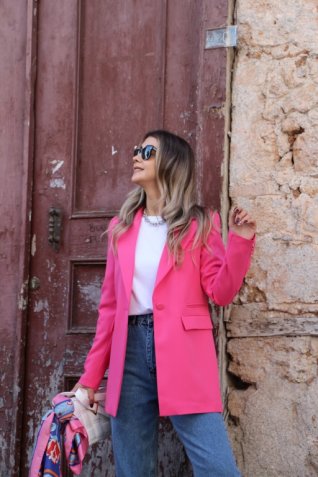 Pembe Flato Kapak Blazer Ceket