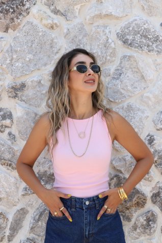 Pembe Halter Yaka Top
