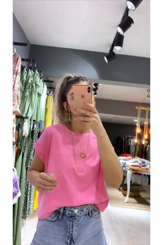 Pembe Katlı Kol Tshirt