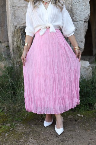 Pembe Kırışık Etek