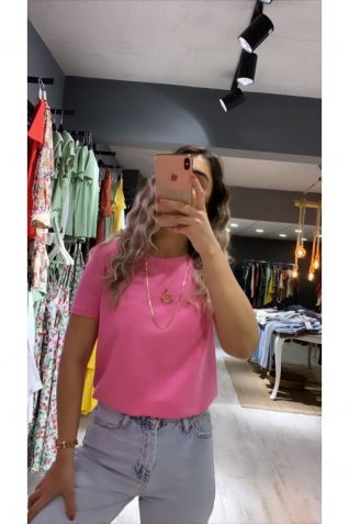 Pembe Önü kavisli Basic Tshirt