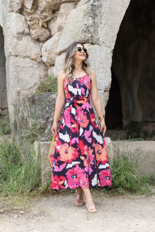 Pembe Orjin Renkli İp Askılı Elbise