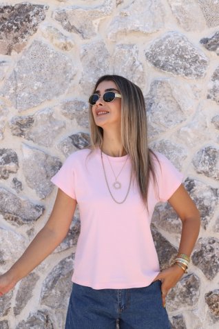 Pembe Oval Yaka Modal Tshirt