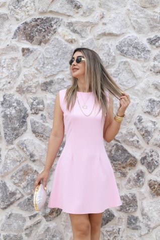 Pembe Sıfır Kol Kısa Elbise