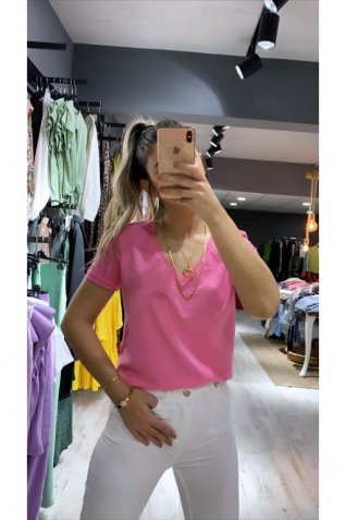 Pembe V Yaka Basic Tshirt