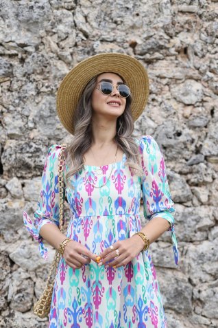 Poplin Mavi Detaylı Elbise